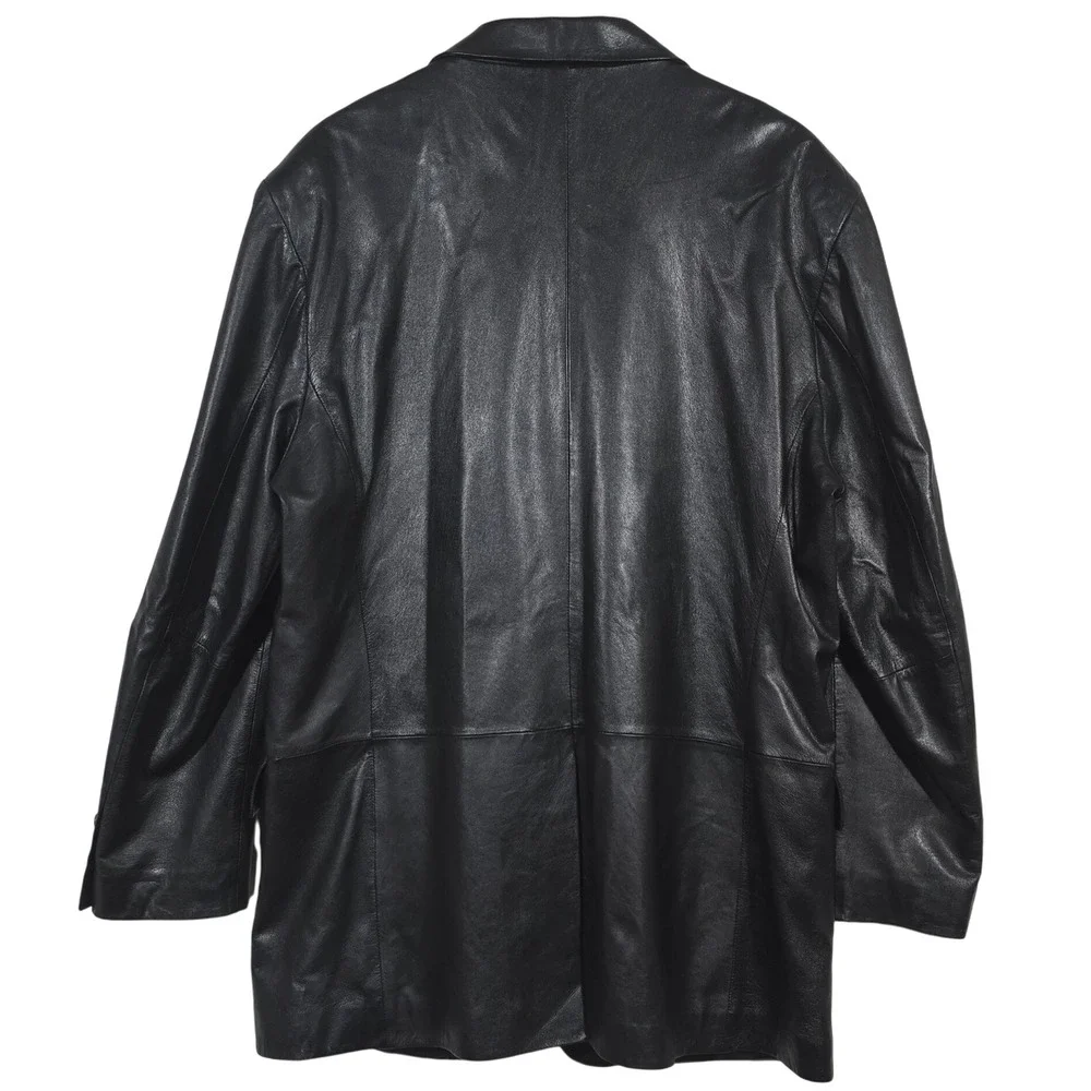 Alfani Positano Mens L44 Black Genuine Leather Blazer Jacket Professional Career